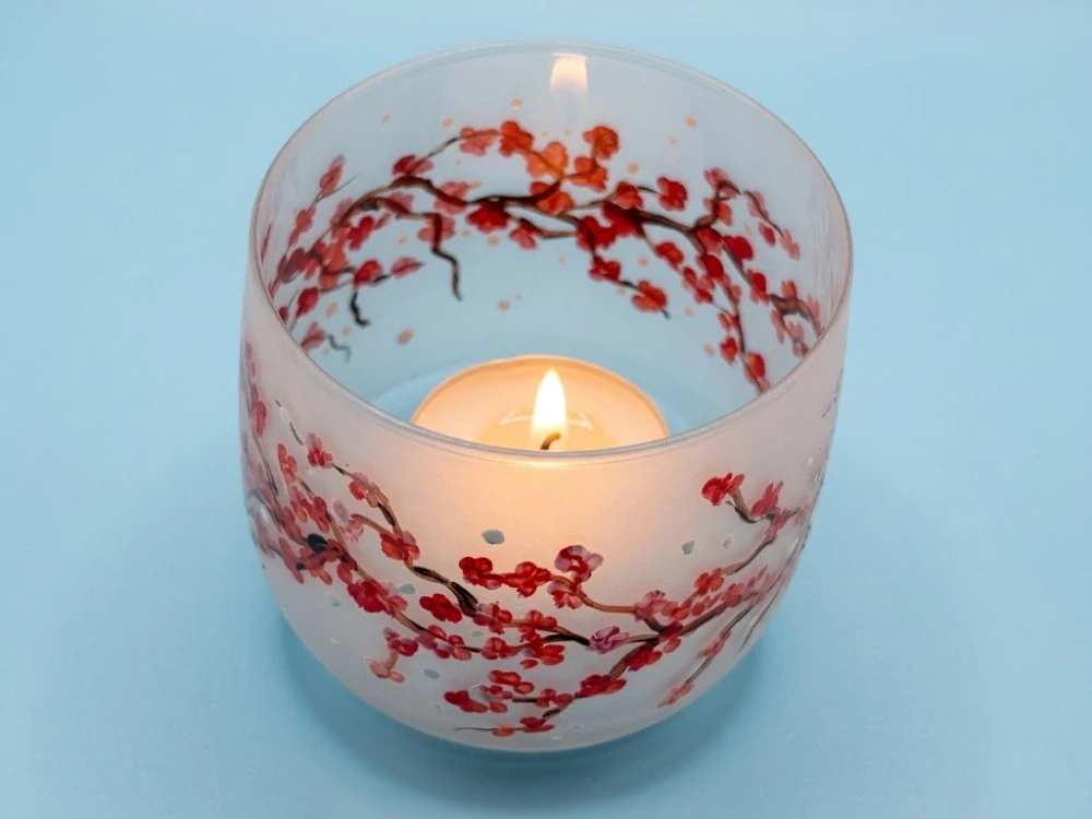 Skleněný malovaný svícen SAKURA
